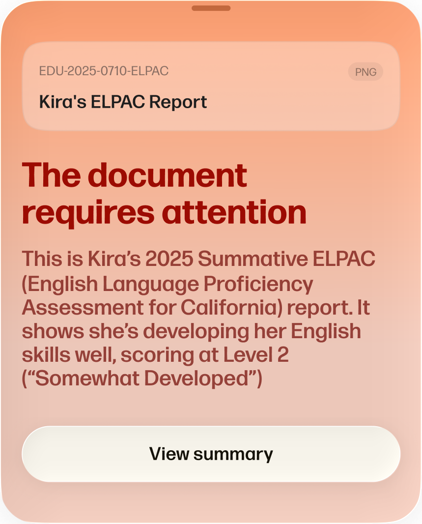 Kira's ELPAC report — the document requires attention