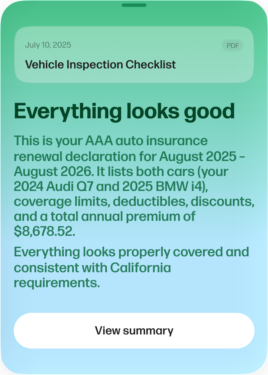 Vehicle inspection checklist — everything looks good