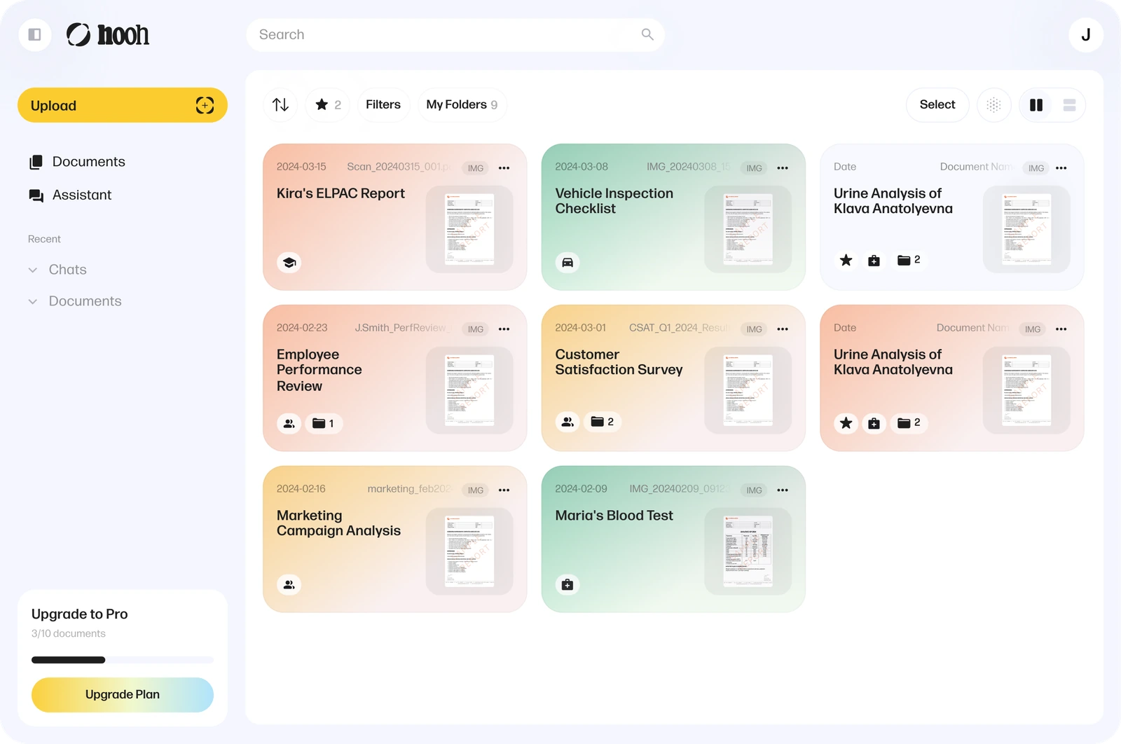 Web documents folder view with categorized document cards